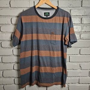 HippyTree Mens Vintage Blend Striped Pocket T-Shirt Brown Blue Grey Large